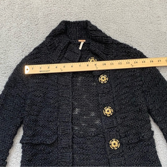 Free People Cardigan Sweater Womens XS Black Crochet Knit Wool Blend Bell Cuffs - Picture 9 of 13